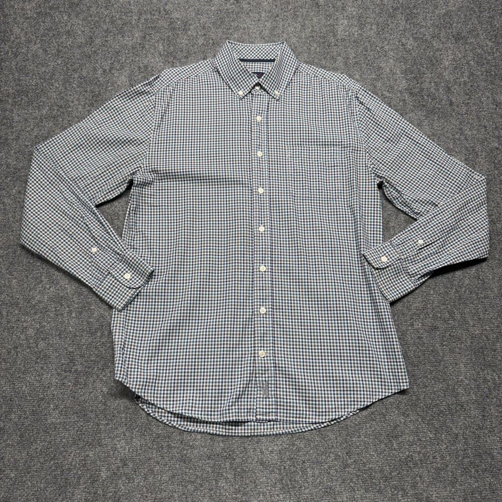 Johnnie-O Mens M Button Down Shirt Blue Green Check 100% Cotton Long Sleeve